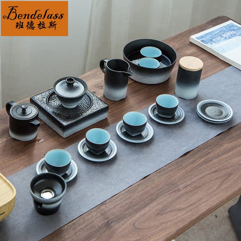 Banderras Black Pottery Tea Set Ceramic Creative Tea Set Day Style Teapot Sets Home Tea Maker Progressively-layer tea cup