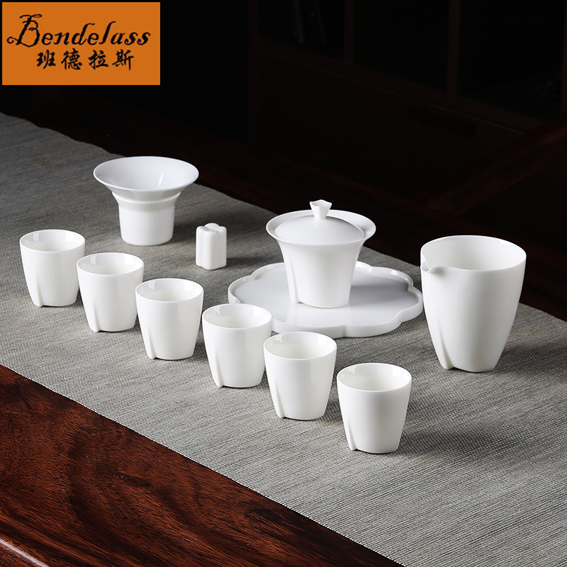 High-end Kung Fu Tea Set Teacup Cover Bowl Set Home Simple Modern Creative Living Room Dehua Ceramic Gift Box Set