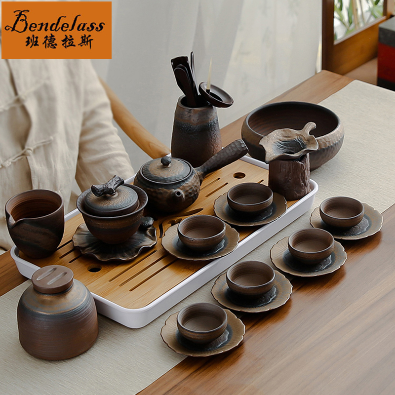 Day Style Coarse Pottery Tea Set Group GOLD IRON RUST GLAZED KONGFU TEA WITH CERAMIC WHOLE SET OF HOME BRIEF TEAPOT OFFICE