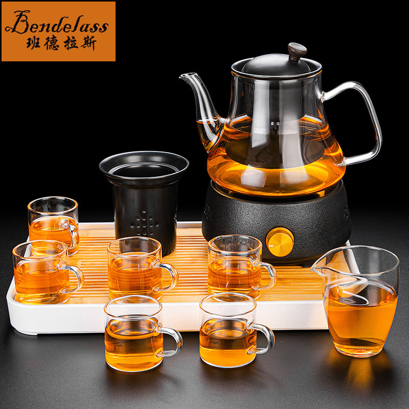 Teapot Boiling Tea Tea Oven Burning Water Pot Small Automatic Cooking Tea Instrumental Suit Black Crystal Stove Glass Home Tea Set Courtesy