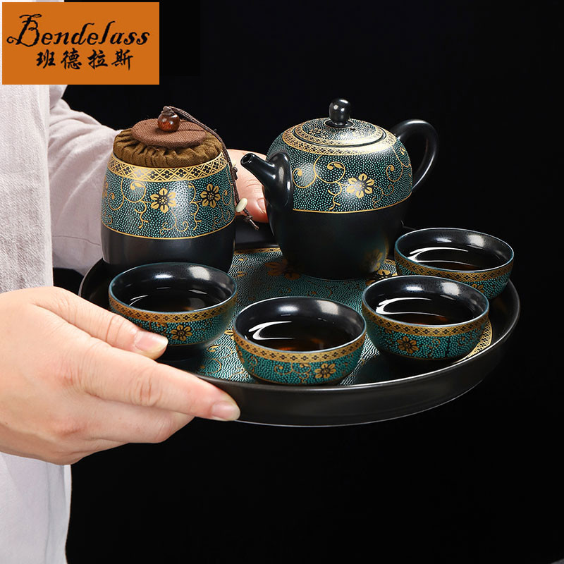 Travel tea set one pot four cups portable bag type kung fu tea set set ceramic dry brewing tray teapot office outdoor