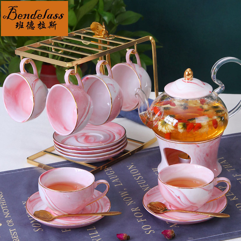 Flower Tea Composition Tea Set Inset Afternoon Tea Tea Set Group Heat Resistant Glass Teapot Heating Base Candle Home