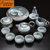 Relief Gothic Kiln Tea Set Home Living Room Modern Simple Chinese Teapot Set Zen Little Monk Tea Set