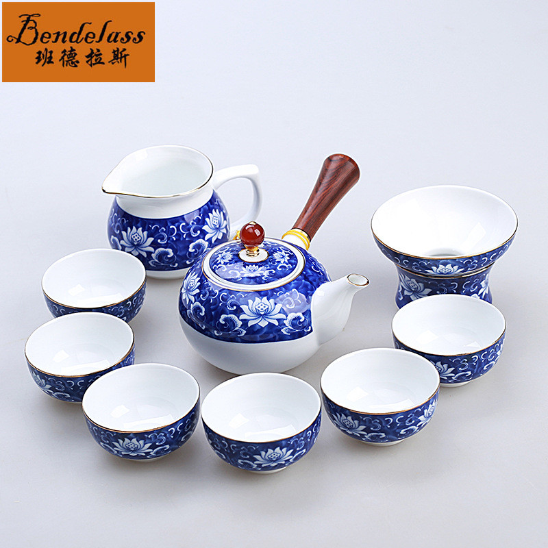 Bandras Kung Fu Tea Set Household with a modern side of the living room to pot ceramic Chinese - style blue - flower tea cup