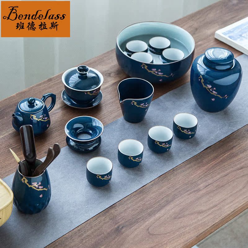 Banderras BLUE KONGFU TEA FURNITURE SET GROUP HOME CERAMICS WHOLE SET OF PLUM TEA ROAD SIX-GENTLEMAN CHINESE TEAPOT