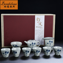 Banderas complete set of hand-painted blue and white antique kung fu tea set household ceramic teapot Cup gift box