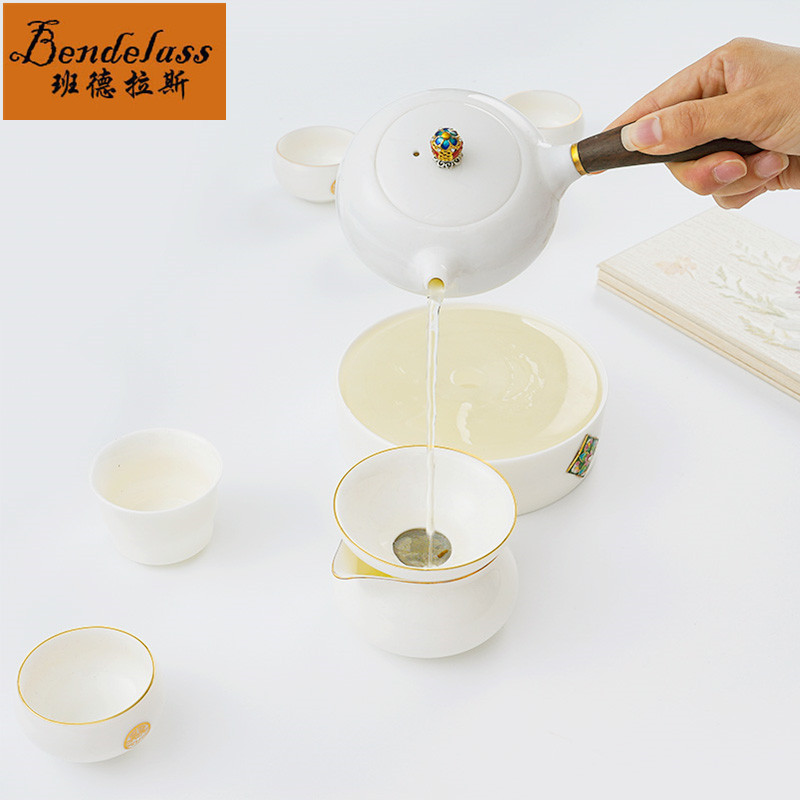 Yamagu Tea with white porcelain teapot Kunfu Tea Set Household Simple Modern Little Fresh Tea Plate Jade Household