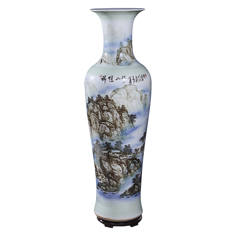 Jingdezhen hand - made scenery ceramics landing big vase decoration to the hotel living room TV ark place flower arrangement