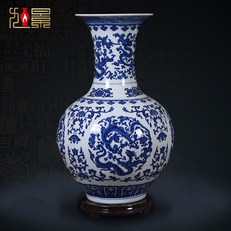 Jingdezhen blue and white porcelain ceramic vases, flower arranging is new Chinese style household living room TV ark adornment furnishing articles