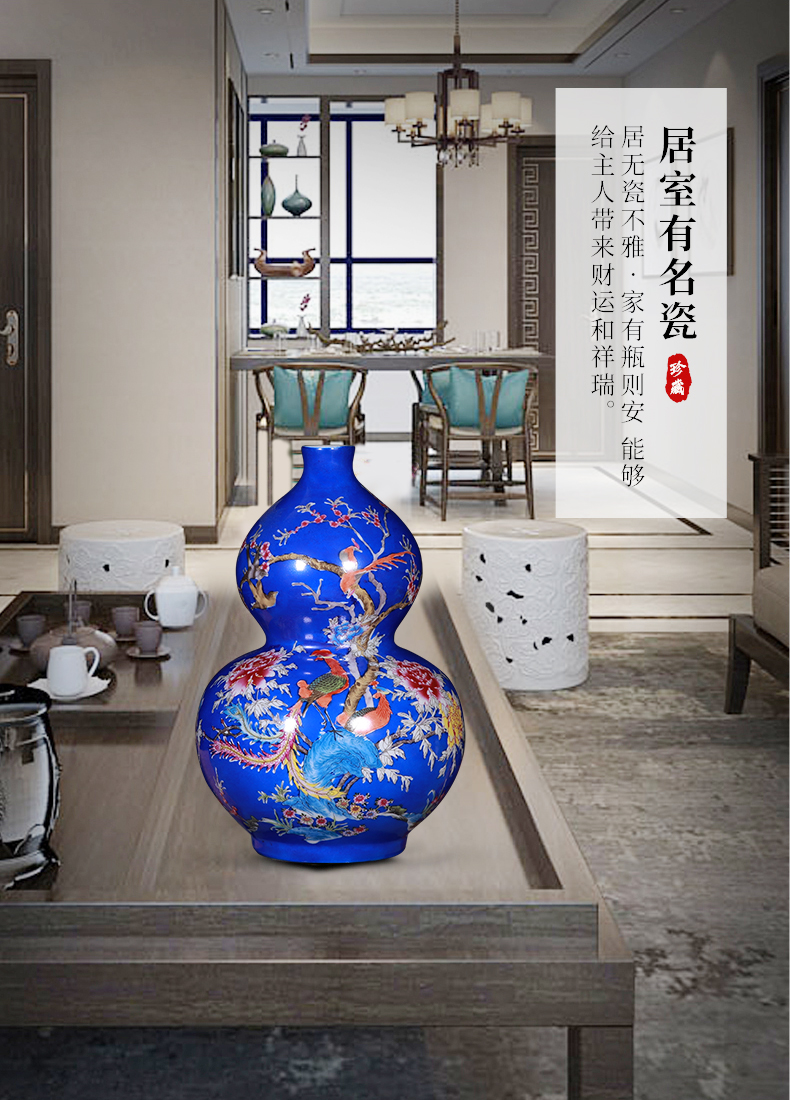 Pastel gourd vases, flower arranging device home sitting room adornment is placed jingdezhen ceramic painting of flowers and birds gift collection