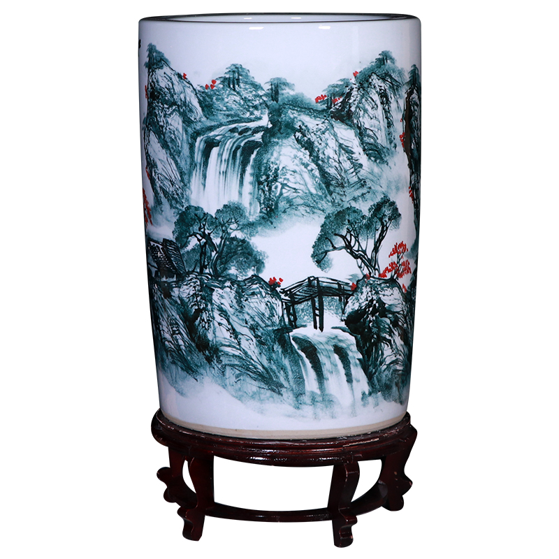 Jingdezhen ceramic vase painting and calligraphy calligraphy and painting scroll cylinder receive tube ground sitting room big flower arranging household act the role ofing is tasted furnishing articles