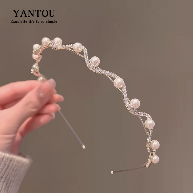 Japanese-style light luxury elegant pearl headband, trendy hair accessory for young girls, retro fairy hair clip, headband.