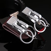 Key ring soft leather alloy men wear key chain double ring belt independent cache adhesive hook multi-function