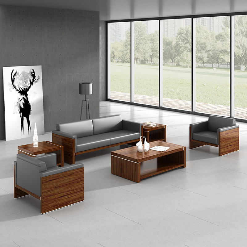 Office furniture sofa genuine leather business minimalist modern reception guests in talks area tea table combined double-trio position