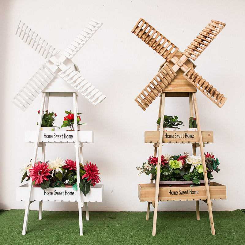 Garden Windmill Flower Stand Ornaments, Popular on Social Media, Suitable for Guesthouses, Kindergartens, Outdoor Decorations, Floor-Standing Balcony Landscape Arrangement