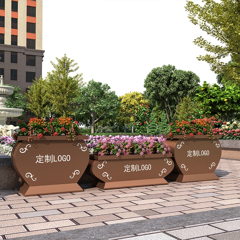 Leisure bar outdoor combination flower box cafe sample house display center outside fence green plants municipal outdoor flower bed flower trough