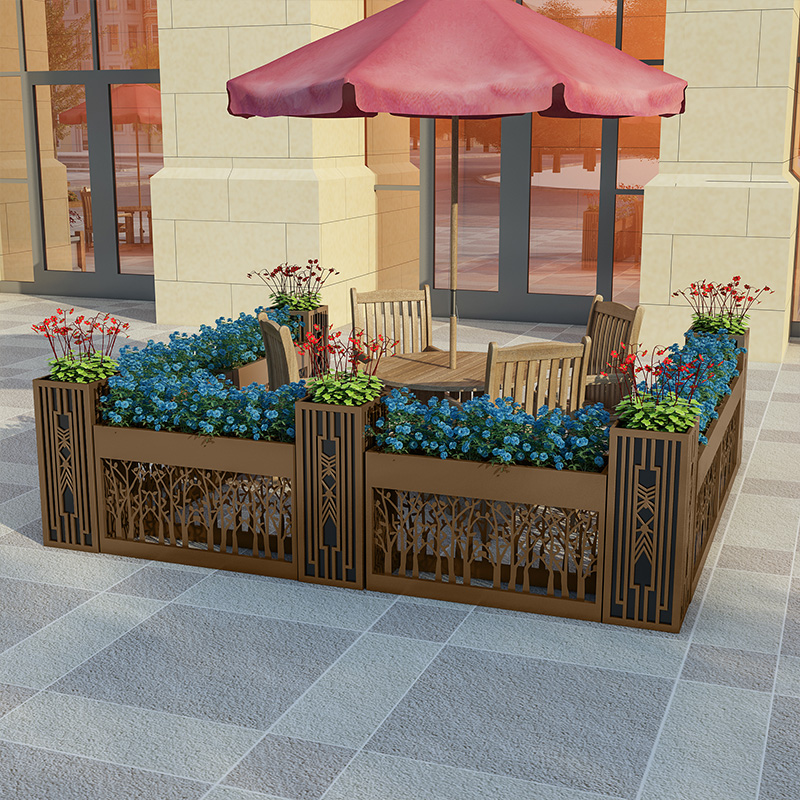 Commercial Plaza sample House Display Center outdoor flower box combination flower bed courtyard green plant fence milk tea shop outside the fence flower trough