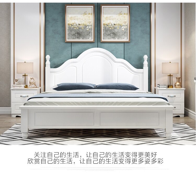 Modern light luxury bed solid wood bed bed light luxury modern leather bed solid wood bed 1 5 Korean pastoral bed princess bed
