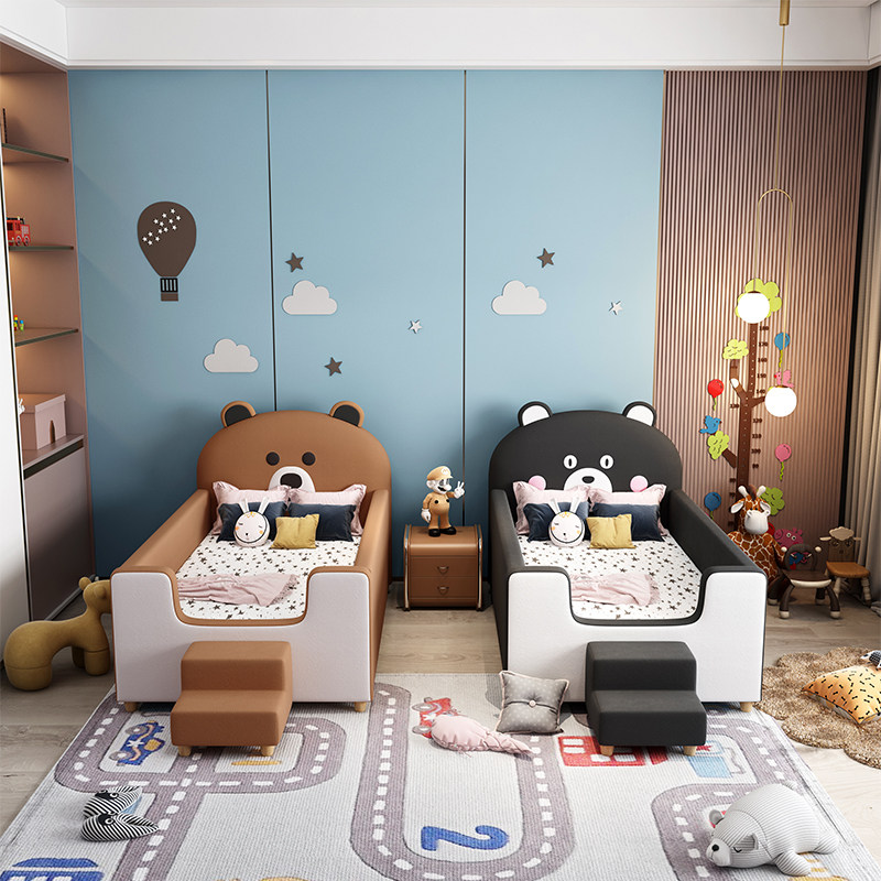 Children's stitching bed cartoon drawer boy single bed artifact baby anti-collision soft bag extended side with guardrail widening