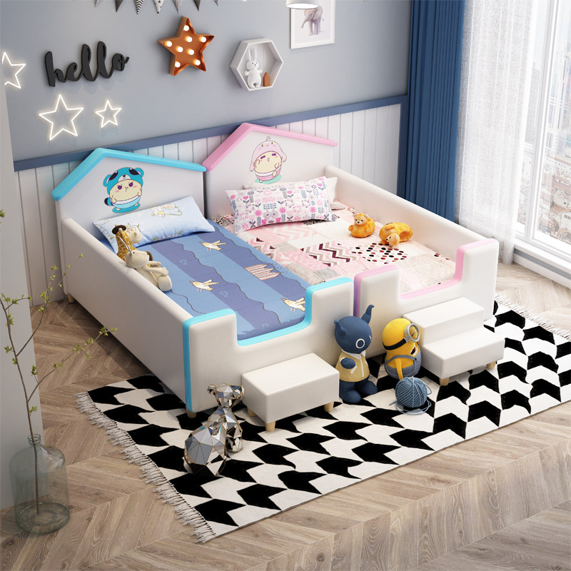 Children's bed cartoon widening splicing bed boy's small bed with guardrail soft bag girl princess bed Yanbian big bed artifact