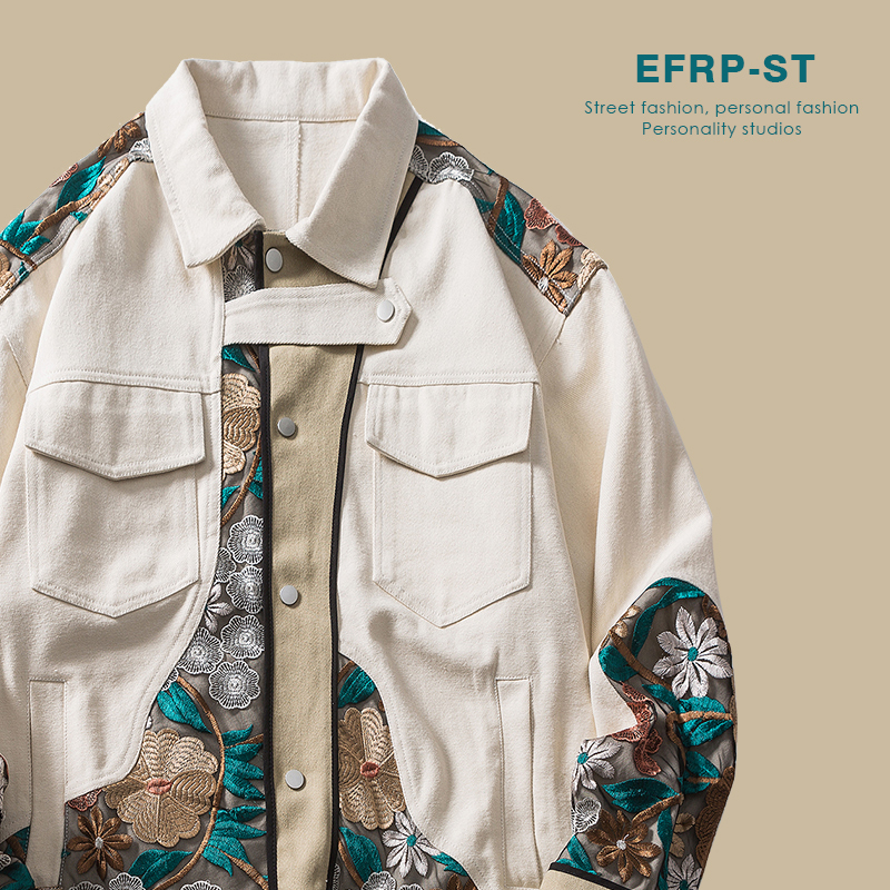 EFRP Hong Kong designer Brand American Tide Lace Flowers Embroidered splicing jacket male and female loose jacket