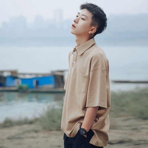 Летняя японская однотонная футболка polo, популярно в интернете, в корейском стиле, оверсайз, короткий рукав