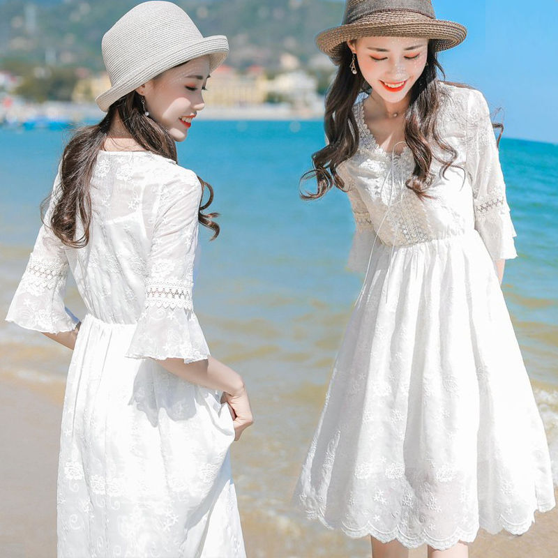 (two sets) holiday long dress beach dresses women's summer 2020 new snow-spinning ocean dress holiday seaside nepotism