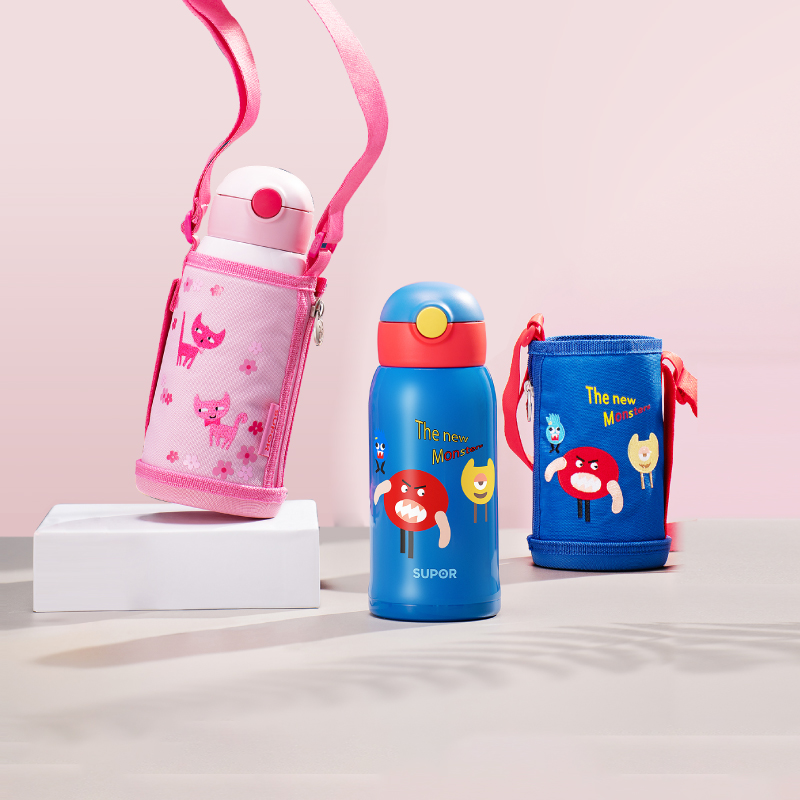 Supoir children's insulated cup dual-use water cup with straw baby male and female kindergarten student anti-fall straight drinking kettle