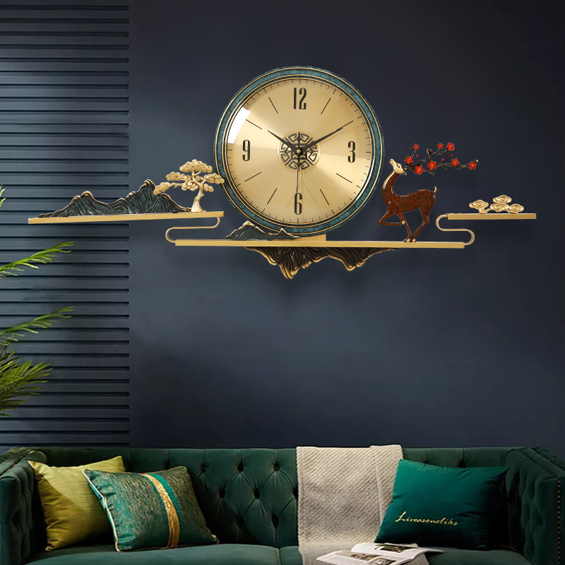Light extravagant brass clock hanging bell living room home fashion decoration atmosphere upscale New Chinese muted table hanging wall clock-Taobao