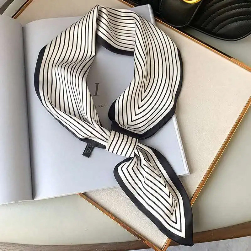 Geometric patterns small ears silk scarves women South Korean small scarves decorated strip 100 hitch with art hair band scarf tide