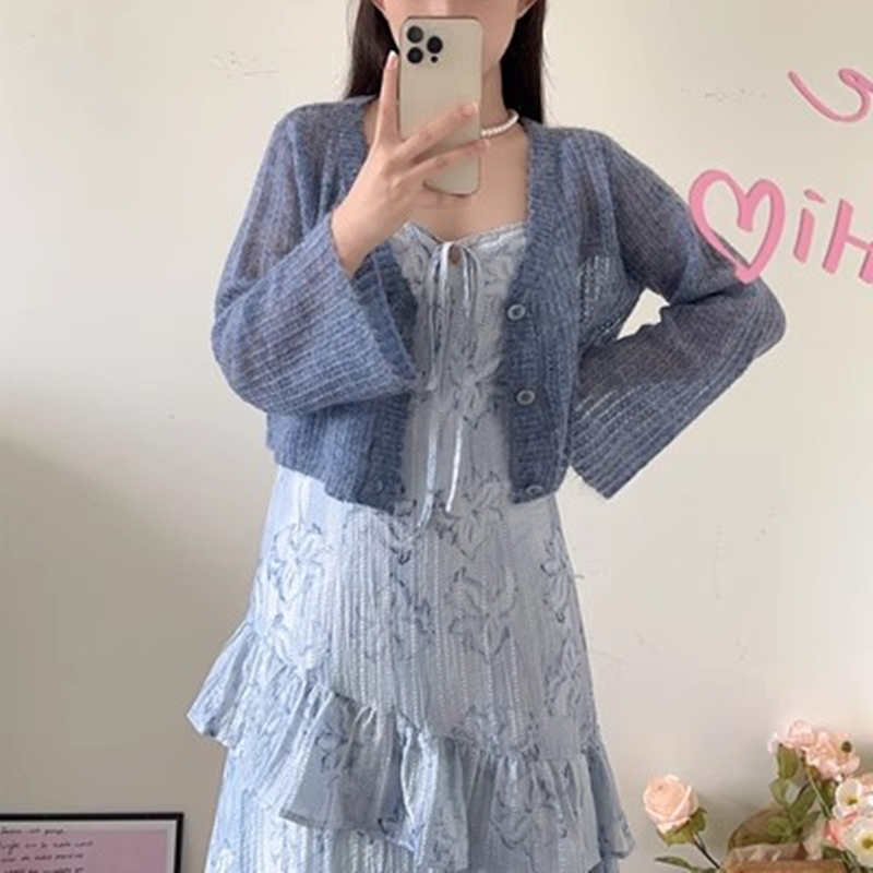 2026 Spring New Arrivals Gradient Misty Green Pink, Sea Salt Misty Blue Gentle Textured Mohair Cardigan Top 2026 Spring New Arrivals Gradient Misty Green Pink, Sea Salt Misty Blue Gentle Textured Mohair Cardigan Top