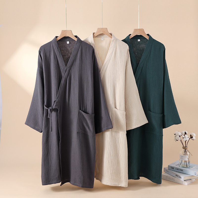 Spring, Autumn and Summer Japanese-Style Men's and Women's Nightgowns, Simple Cotton Crepe Home Dresses, Nightgowns, Sauna Suits, Hotel Kimono Robes Spring, Autumn and Summer Japanese-Style Men's and Women's Nightgowns, Simple Cotton Crepe Home Dresses, Nightgowns, Sauna Suits, Hotel Kimono Robes