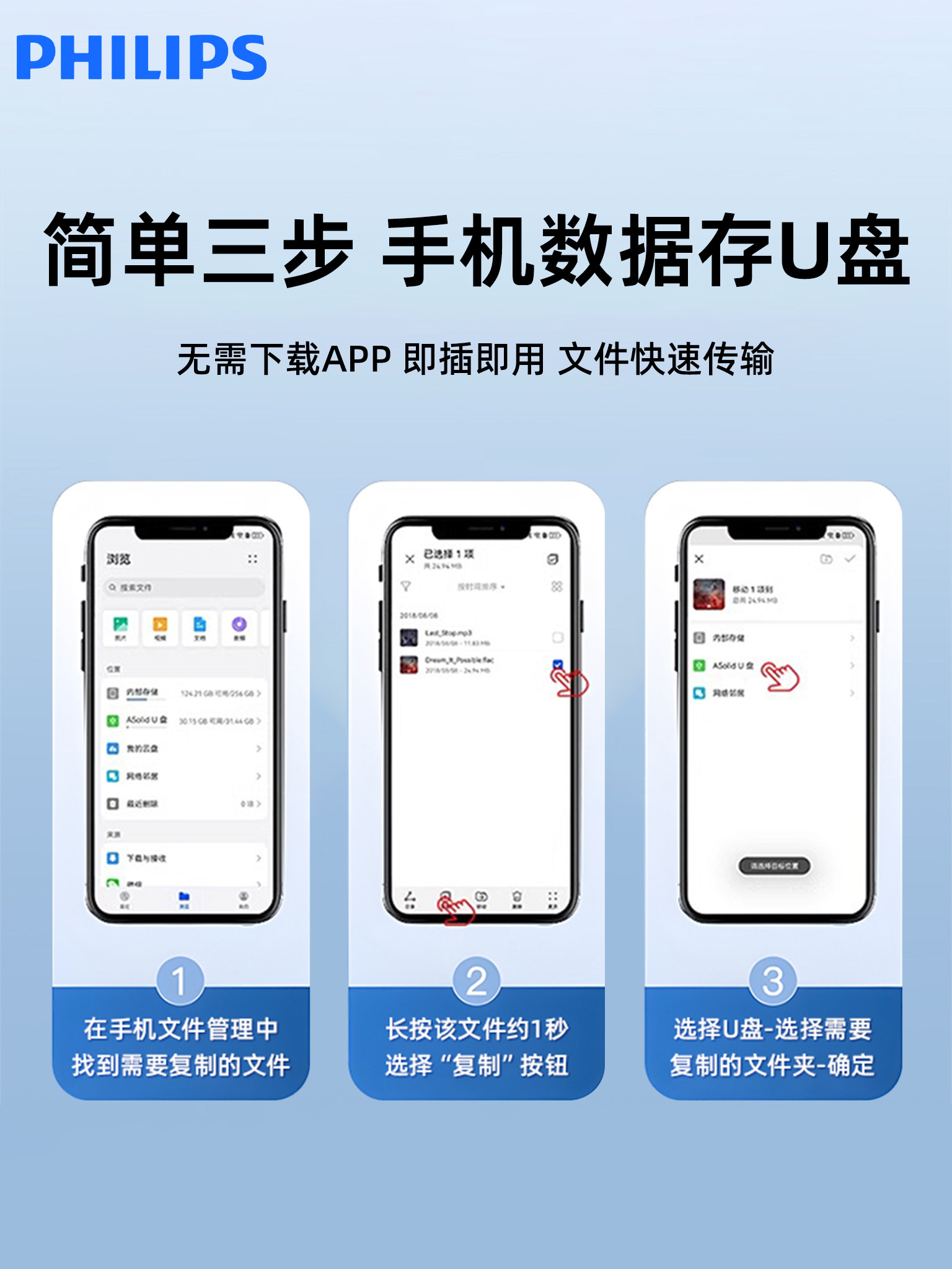 Philips Official Genuine USB Flash Drive Typec Dual-Head for Mobile Phones and Computers, Dual-Use for Teachers, Large Capacity, High-Speed Memory USB Flash Drive
