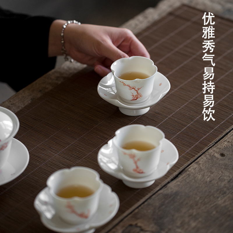 Dream ShuYu rhyme suet jade white porcelain kung fu tea set small ceramic masters cup tea cup pure hand draw a single household