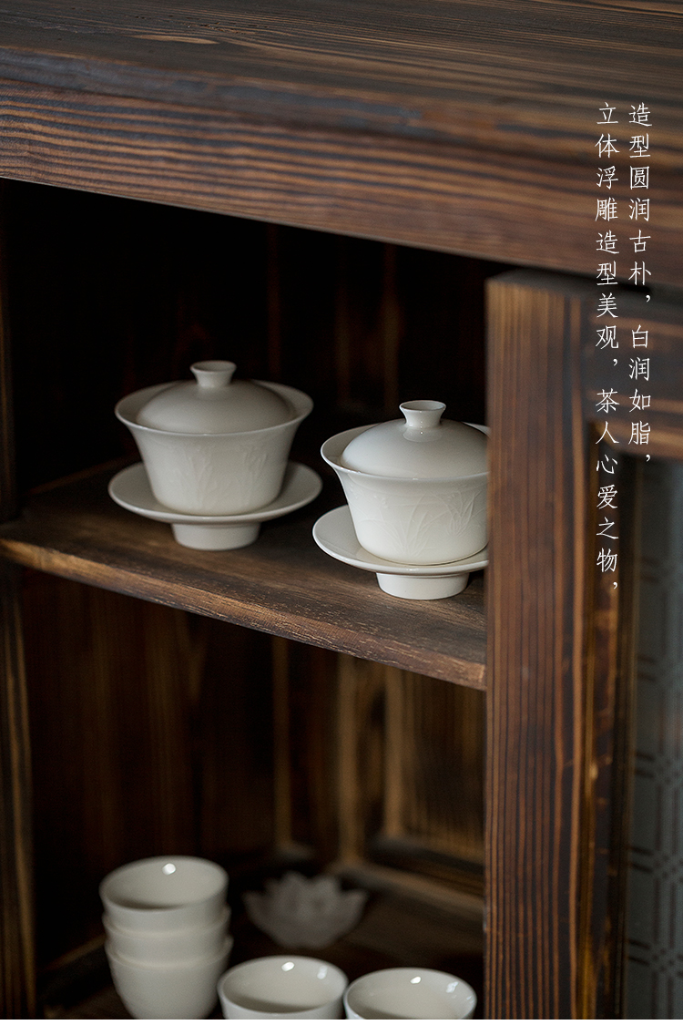 Dream ShuYu rhyme white porcelain relief only three tureen tea cups a single ceramic bowl with restoring ancient ways is kung fu tea tea bowl