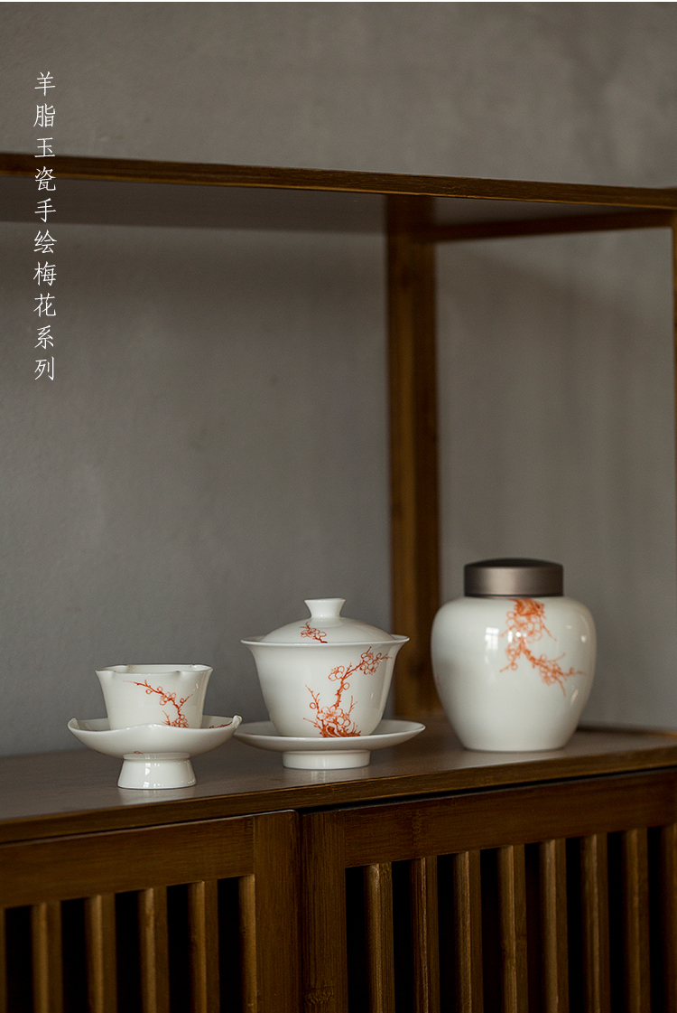 Dream ShuYu rhyme suet jade white porcelain kung fu tea set small ceramic masters cup tea cup pure hand draw a single household