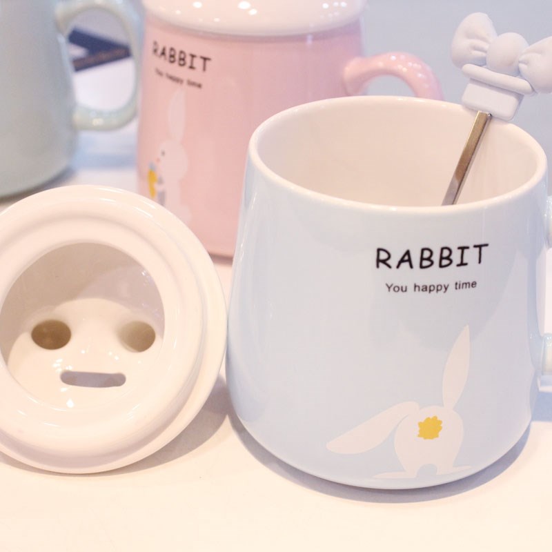 Pink bowknot, lovely princess girl trend ceramic cup with cover glass office coffee mugs
