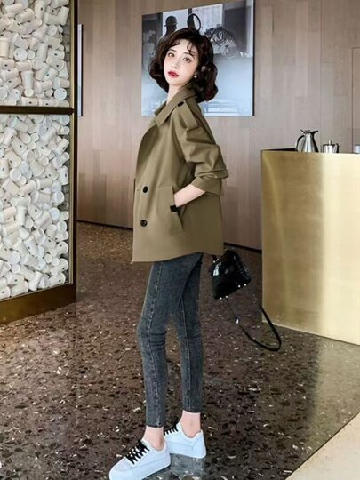 Темпераментная короткая ветровка для женщин, новинка весны 2025 года, костюм в корейском стиле с воротником и длинными рукавами, свободная повседневная куртка