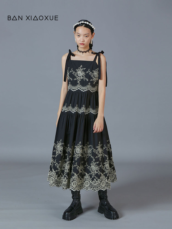 Banxiaoxue Ban Xiaoxue Outlet Summer Comfortable Pure Cotton Retro Embroidered Lace Strappy Sleeveless Dress