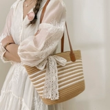 Вместительная и большая соломенная сумка через плечо, пляжная корзина, пляжный стиль