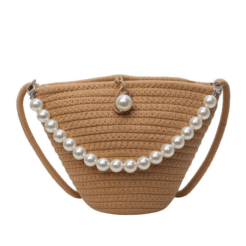 
New Chinese style straw woven bag for women 2025 new Chinese style pearl crossbody bag vacation beach bag woven bag summer