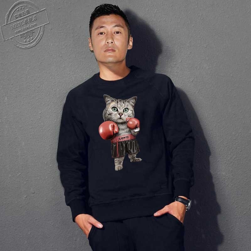 Yu Wenle autumn and winter sweater men's tide brand round neck simple Hong Kong style loose large size pure cotton plus velvet long-sleeved couple jacket