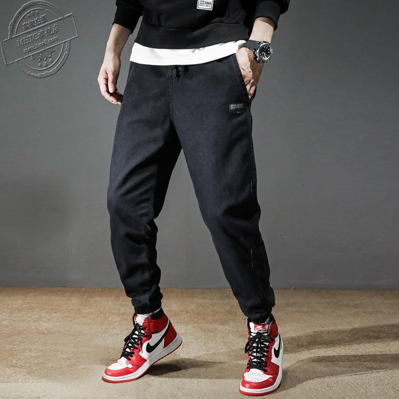 Fashion brand Yu Wenle autumn and winter Japanese trend casual loose men's denim small feet drawstring pants Harun overalls
