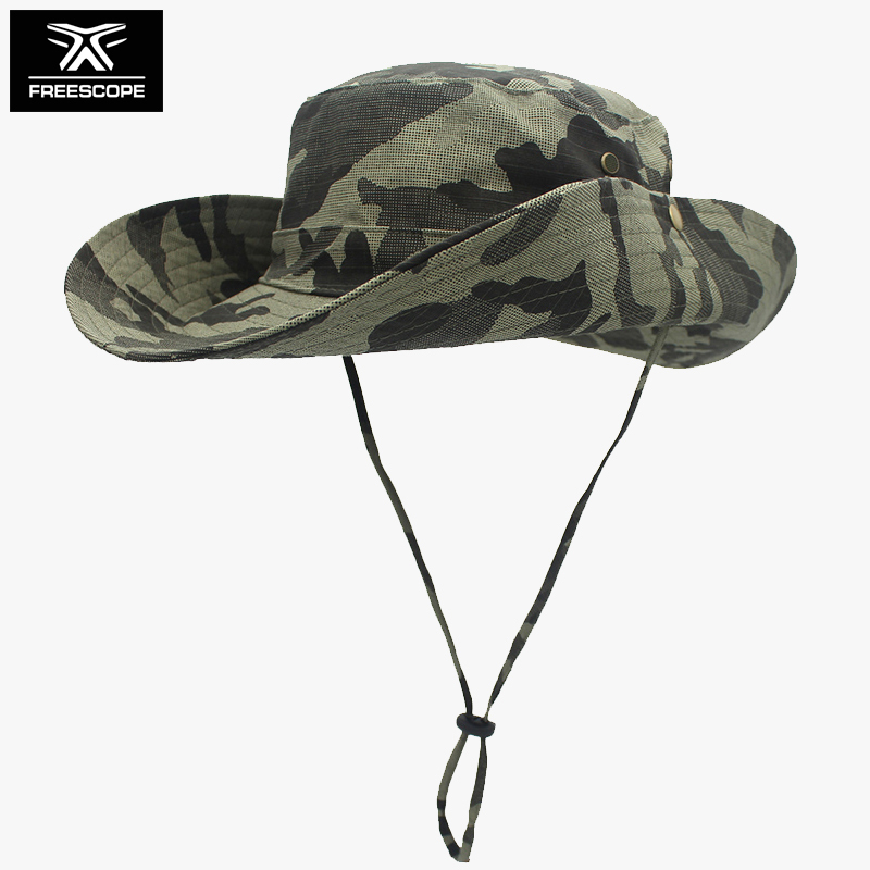 Outdoor Camouflage Fisherman Hat for Men, Summer Fishing Quick-Drying Hat for Women, Pure Cotton, Uv Protection, Breathable, Large Brim Sun Hat