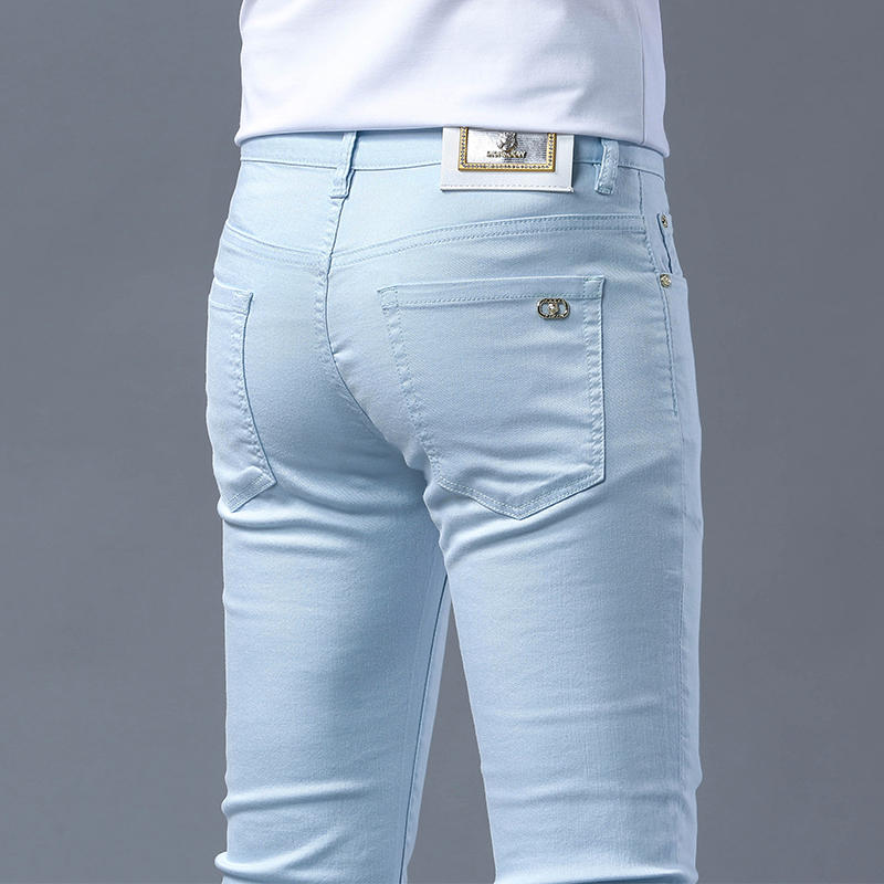 Italian High-End Light Blue Jeans for Men 2026 Summer Thin Trendy Brand Stretch Slim Fit Tapered Casual Pants Italian High-End Light Blue Jeans for Men 2026 Summer Thin Trendy Brand Stretch Slim Fit Tapered Casual Pants