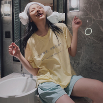 Sleepwear woman Summer thin cotton 2021 new two-piece pair of shorts can be worn out of fashion casual home Residence Short Sleeve Suit