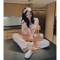 Home Deer Deer Cotton Pyjamas Woman Spring Autumn Horn Sleeves Cherry Blossom Pink Sweet two sets 2021 New Home Suits Outside