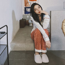 House deer pajamas female spring and autumn long-sleeved trousers cardigan can be worn outside shirt large size BAO WEN simple home wear suit