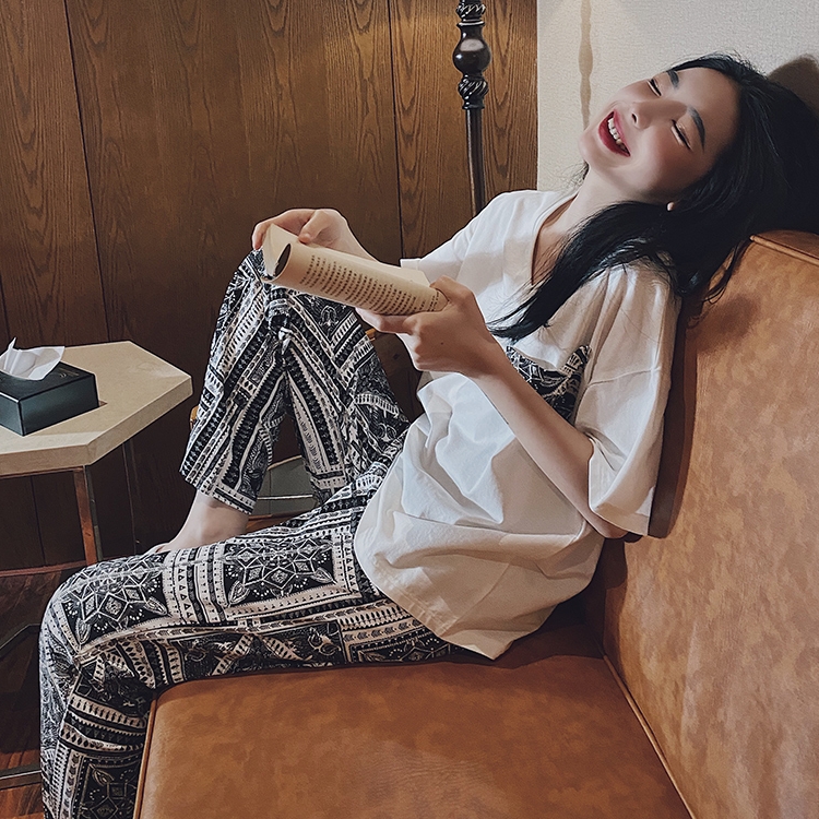 Net red explosion summer new women's style pajamas short sleeve trousers home clothing two-piece set can go out door