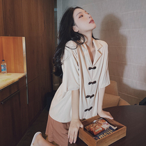 Home Deer Deer Sleepwear Womens Summer Two Sets Short Sleeves Milk Apricot Loose Casual Suit Loose can be worn outside the home